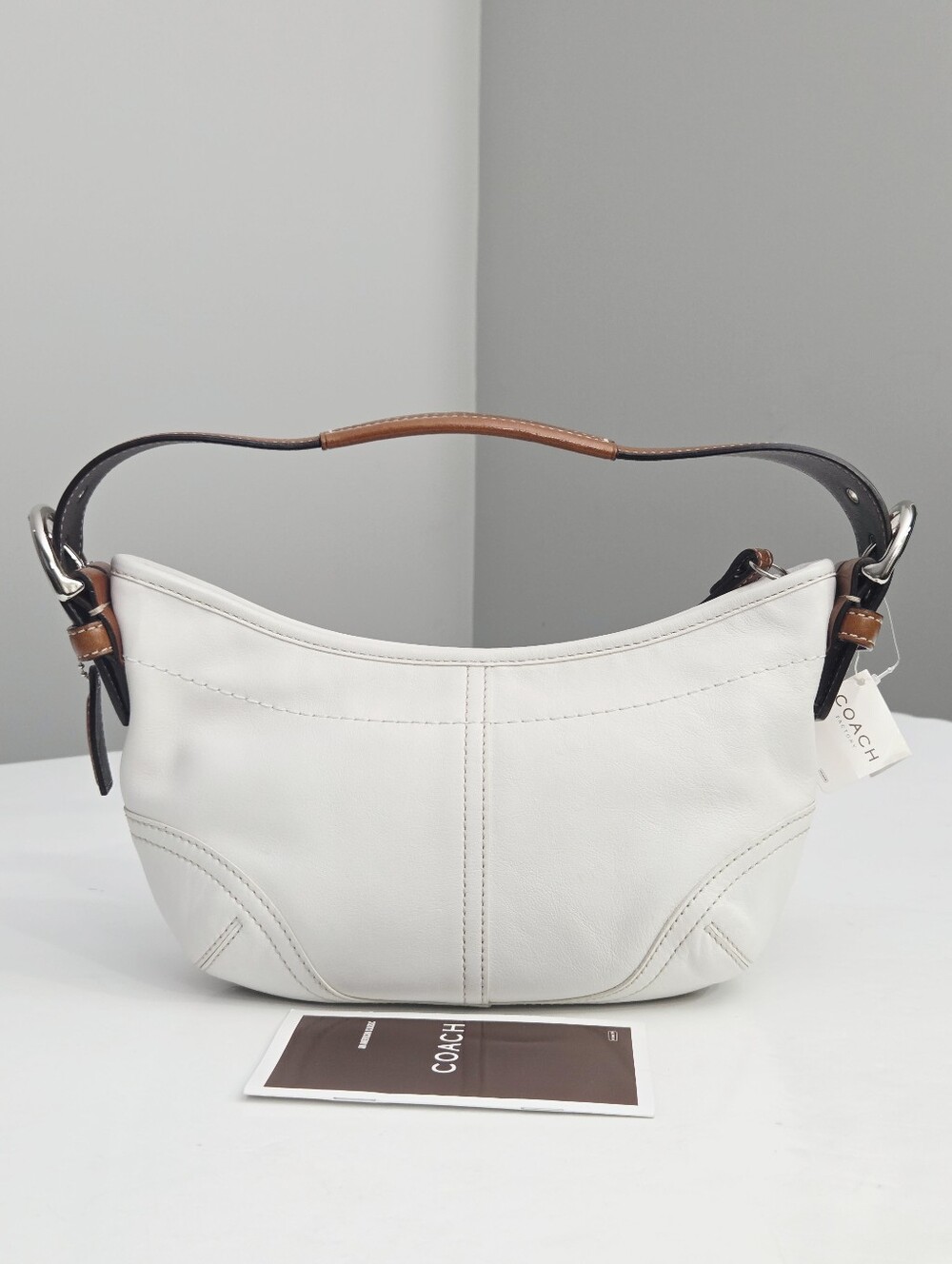NWT *FLAWS* VINTAGE Y2K COACH SOHO LEATHER SMALL HOBO BAG - WHITE